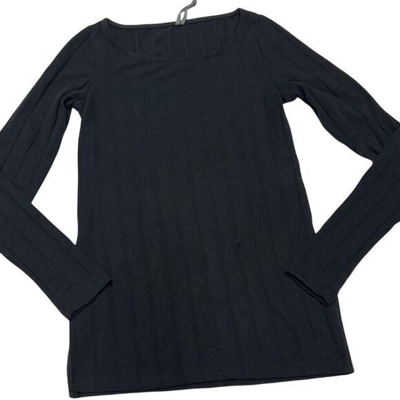 Anthropologie Shirt Womens X Small Black Ribbed Knit Side Slit Tunic Top - Picture 2 of 9